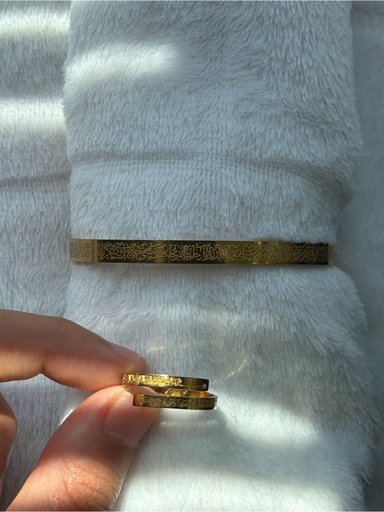 Accessories - Gold Engraved Bangle and Stackable Rings - Ornate Script Design
